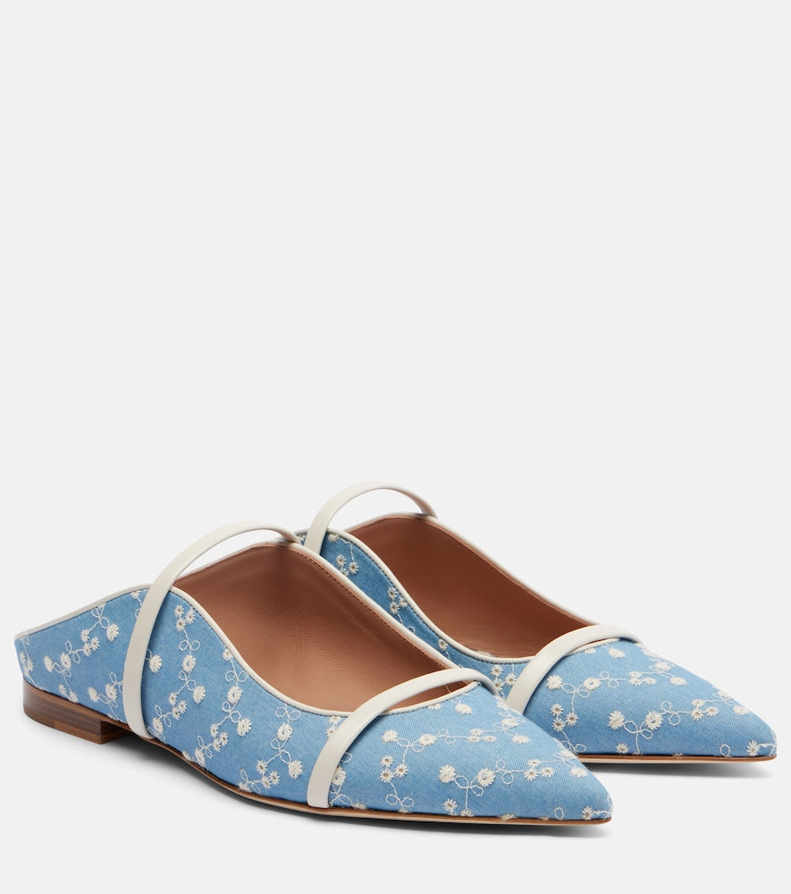 Malone Souliers Maureen leather-trimmed denim mules