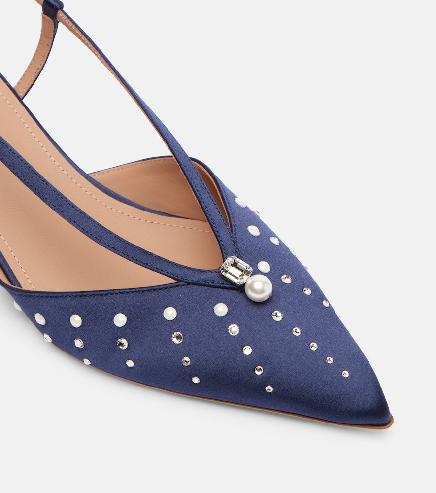 Malone Souliers Moore 40 embellished satin slingback pumps