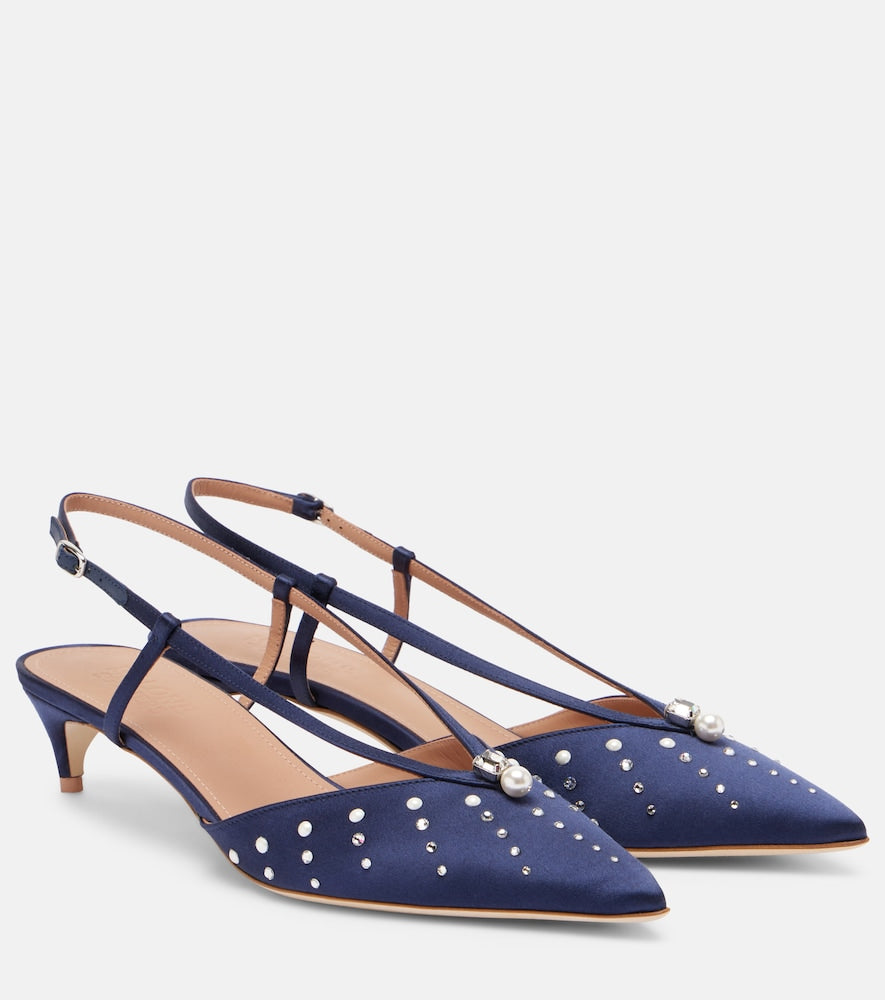 Malone Souliers Moore 40 embellished satin slingback pumps