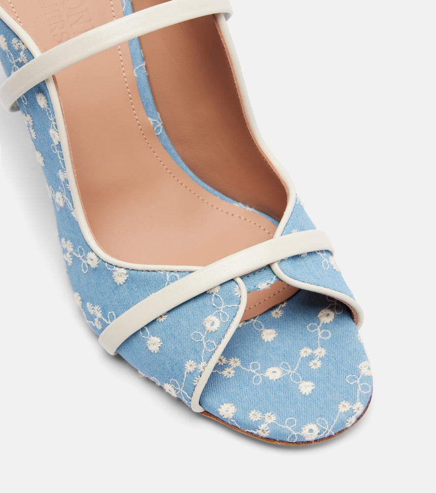Malone Souliers Norah 70 leather-trimmed denim mules