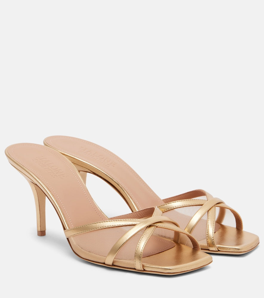 Malone Souliers Perla 70 leather and mesh mules