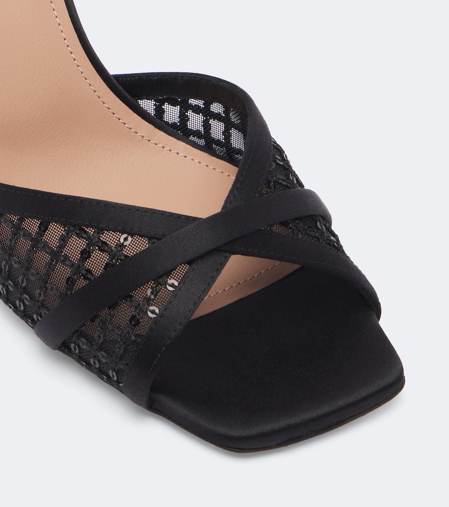 Malone Souliers Perla satin and mesh mules