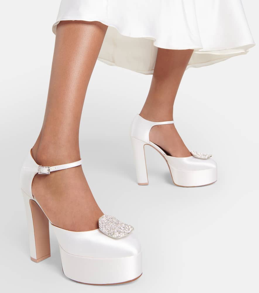 Malone Souliers Terra embellished satin platform pumps