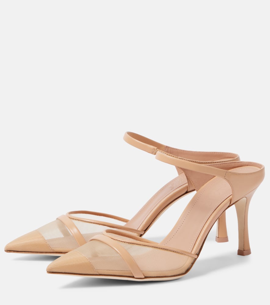 Malone Souliers Uma 80 leather-trimmed mesh mules