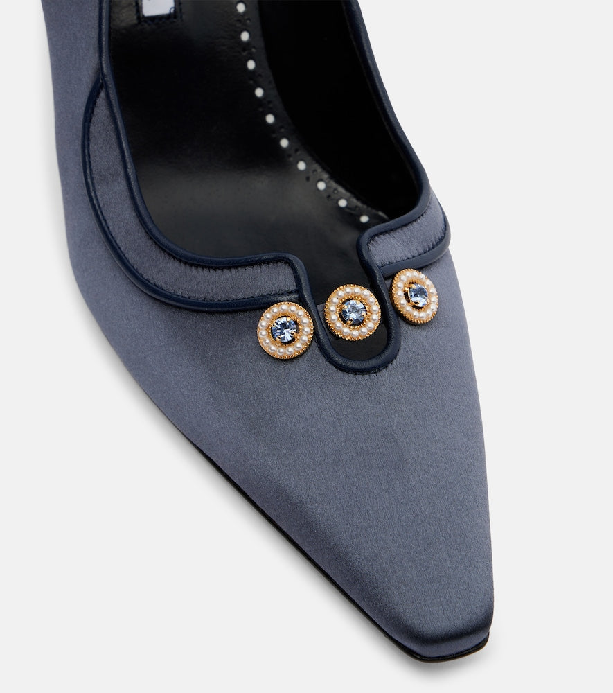 Manolo Blahnik Amala 70 embellished satin pumps