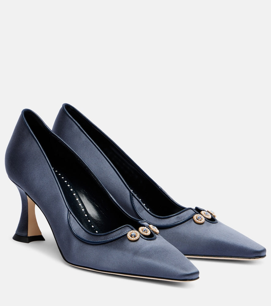 Manolo Blahnik Amala 70 embellished satin pumps