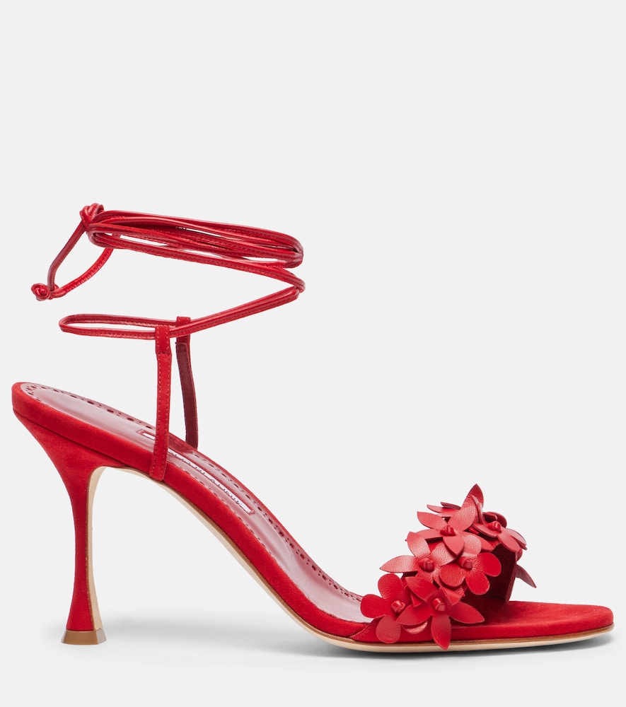 Manolo Blahnik Anista floral-applique leather sandals