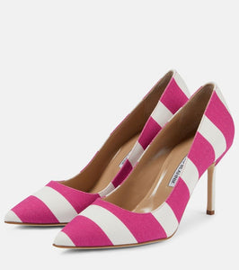 Manolo Blahnik BB 90 striped canvas pumps