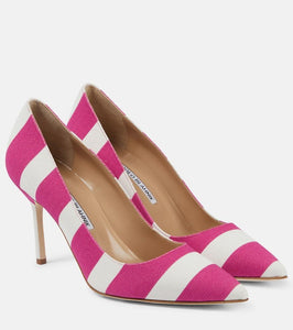 Manolo Blahnik BB 90 striped canvas pumps