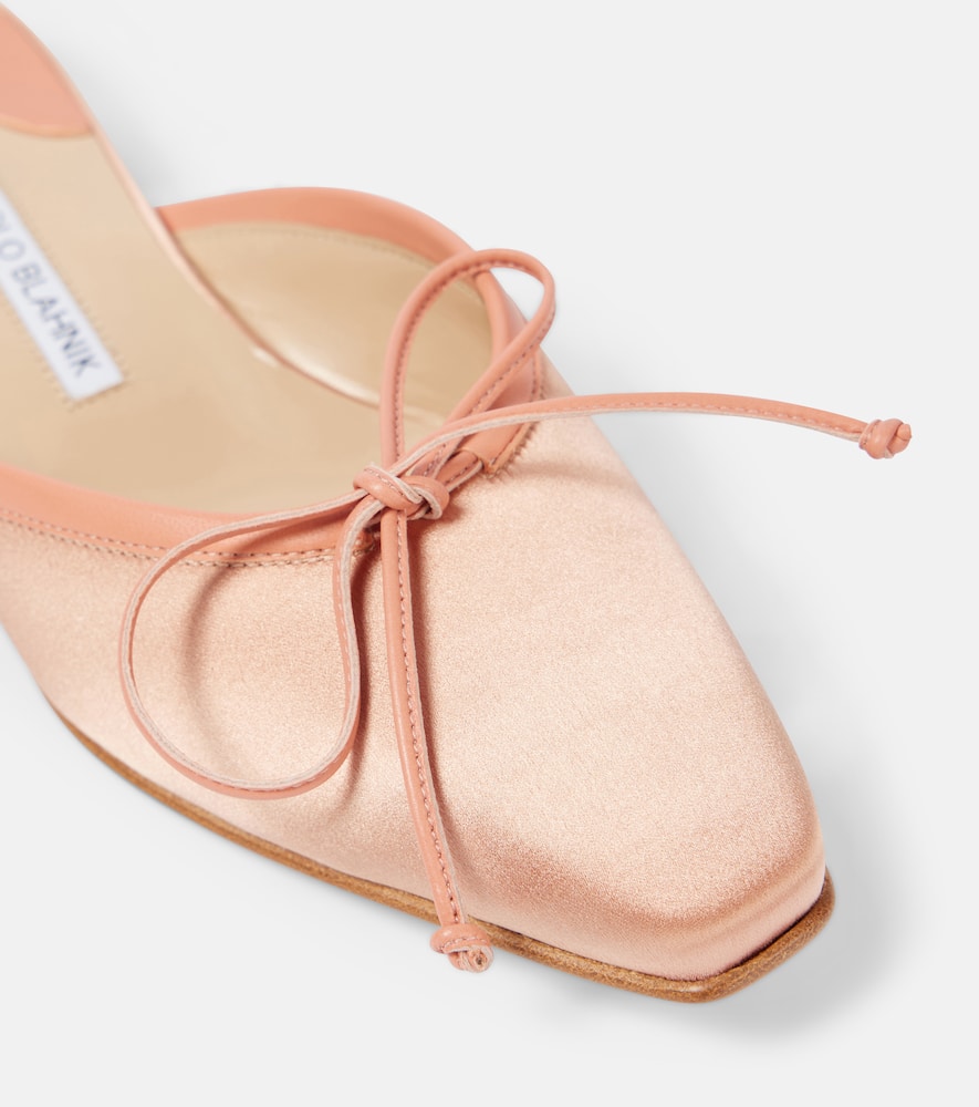 Manolo Blahnik Ballerimu leather-trimmed satin mules