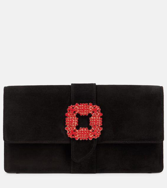 Manolo Blahnik Capri embellished suede clutch. Shop Manolo Blahnik Clutches for women now.