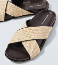 Manolo Blahnik Chiltern leather-trimmed raffia slides
