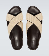 Manolo Blahnik Chiltern leather-trimmed raffia slides