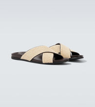 Manolo Blahnik Chiltern leather-trimmed raffia slides