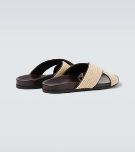 Manolo Blahnik Chiltern leather-trimmed raffia slides