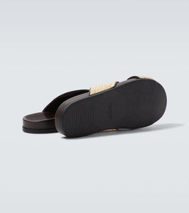 Manolo Blahnik Chiltern leather-trimmed raffia slides