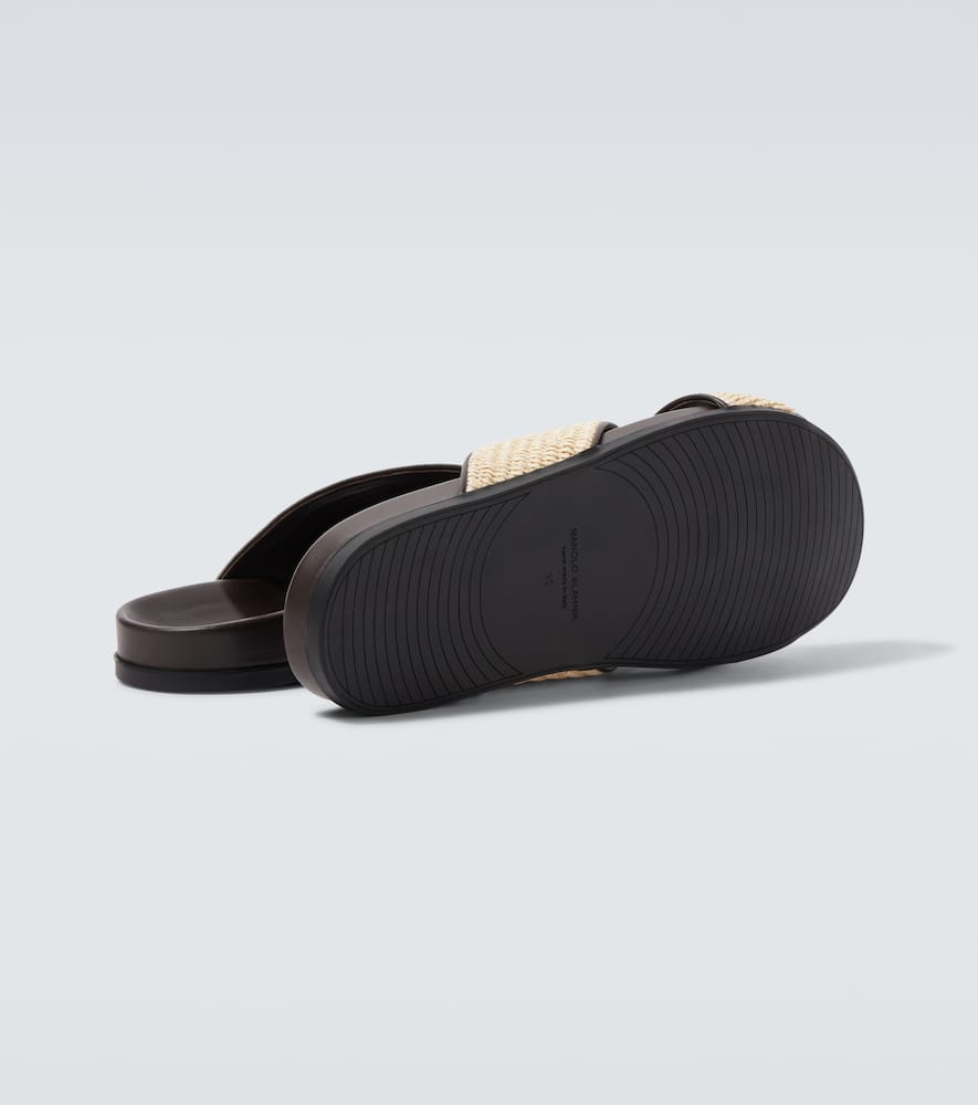 Manolo Blahnik Chiltern leather-trimmed raffia slides