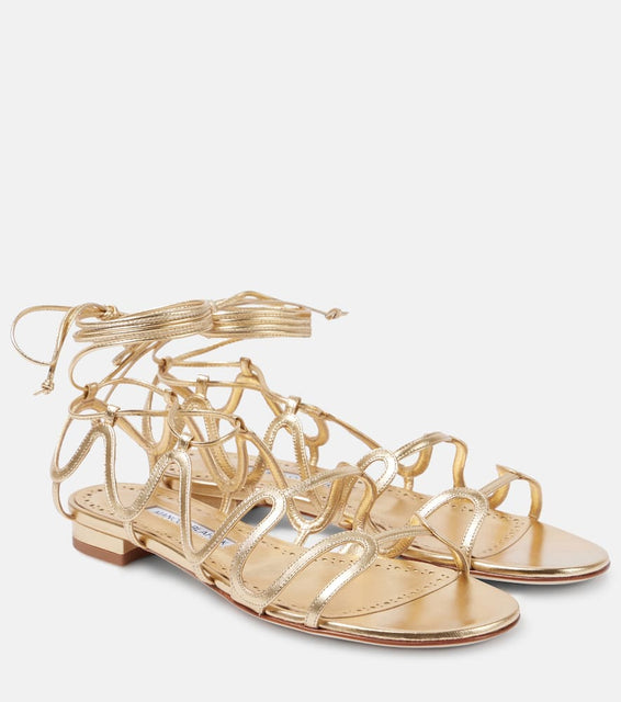 Manolo Blahnik Fawdaflat metallic leather sandals