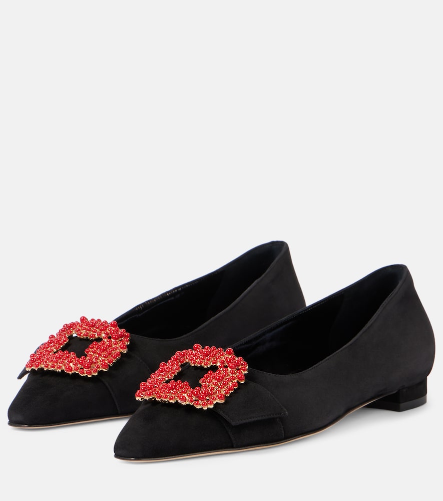 Manolo Blahnik Gifla embellished suede ballet flats