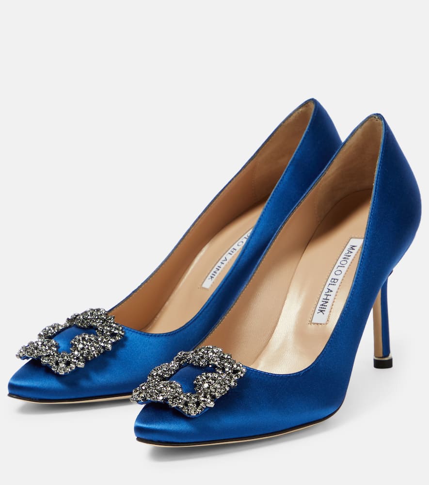 Manolo Blahnik Hangisi 90 embellished satin pumps