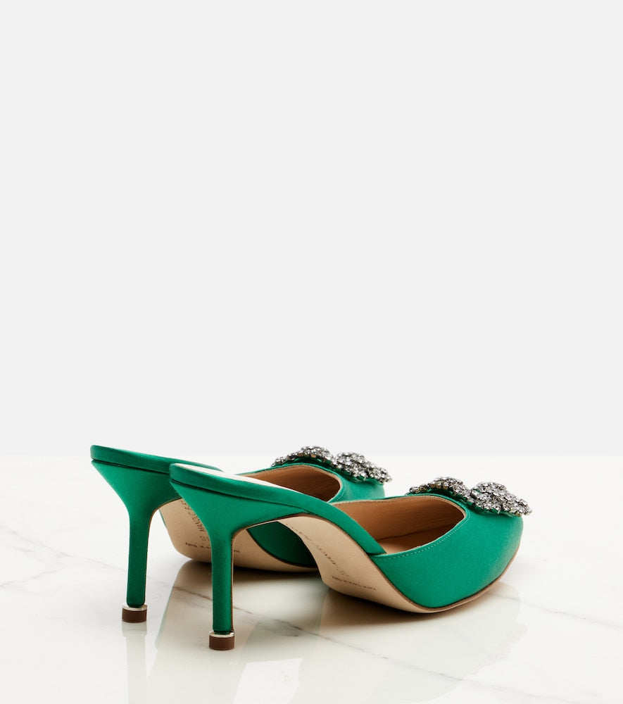 Manolo Blahnik Hangisimu 70 embellished satin mules