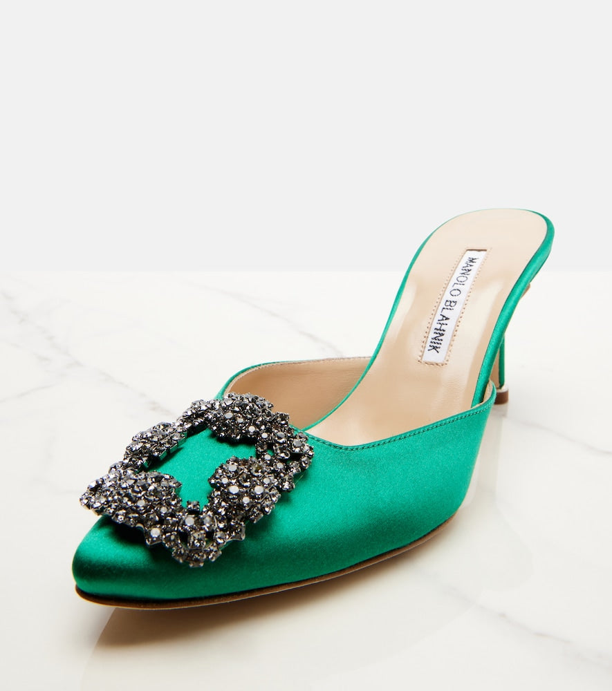 Manolo Blahnik Hangisimu 70 embellished satin mules