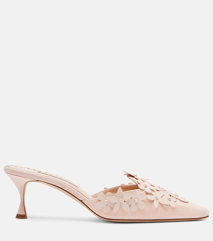 Manolo Blahnik Harnes 50 floral-applique suede mules