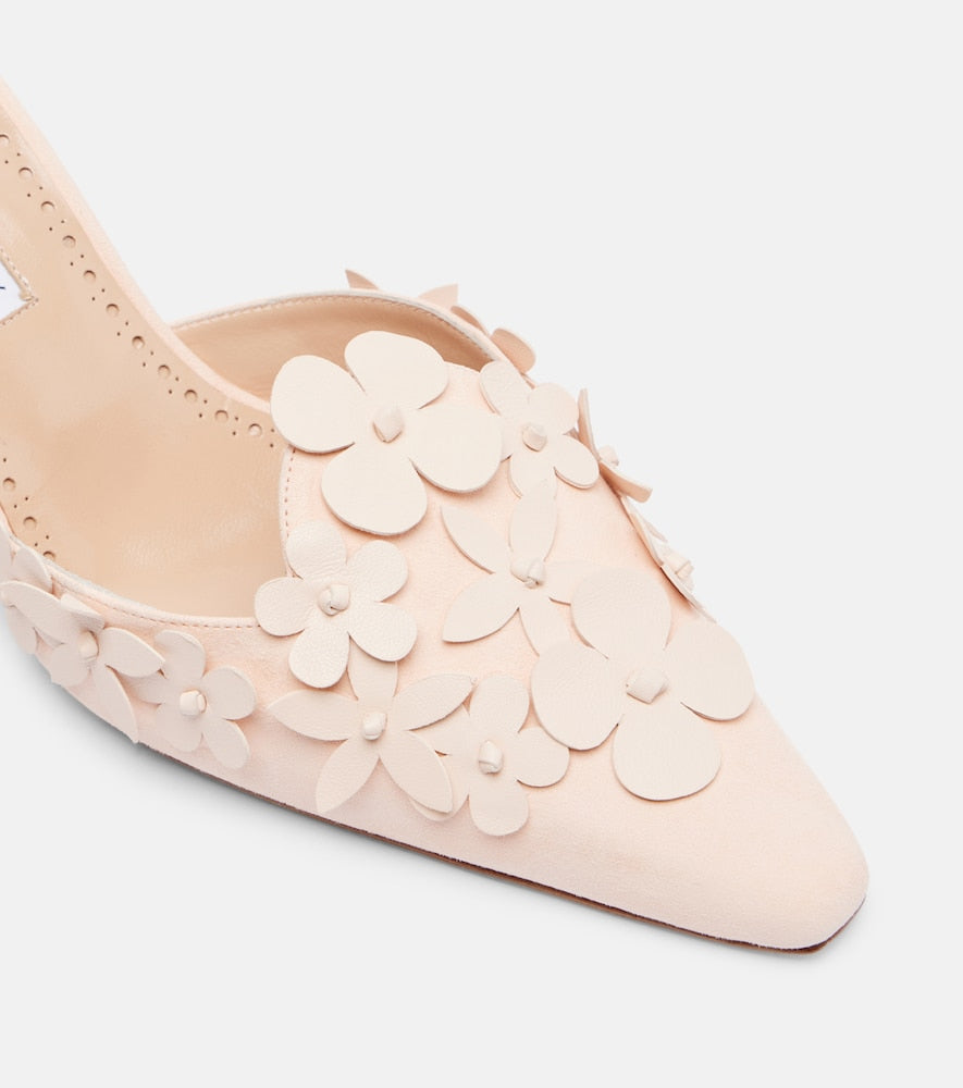 Manolo Blahnik Harnes 50 floral-applique suede mules