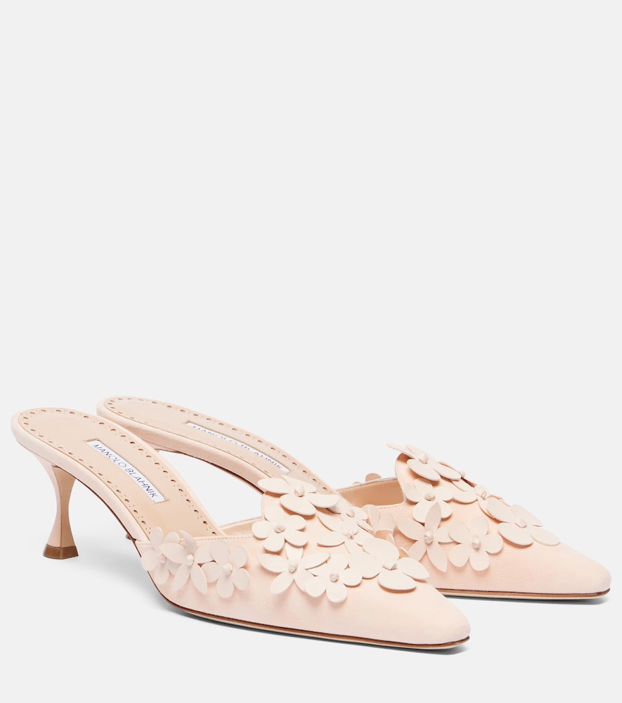 Manolo Blahnik Harnes 50 floral-applique suede mules