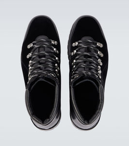 Manolo Blahnik Janka leather-trimmed velvet lace-up boots