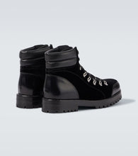 Manolo Blahnik Janka leather-trimmed velvet lace-up boots