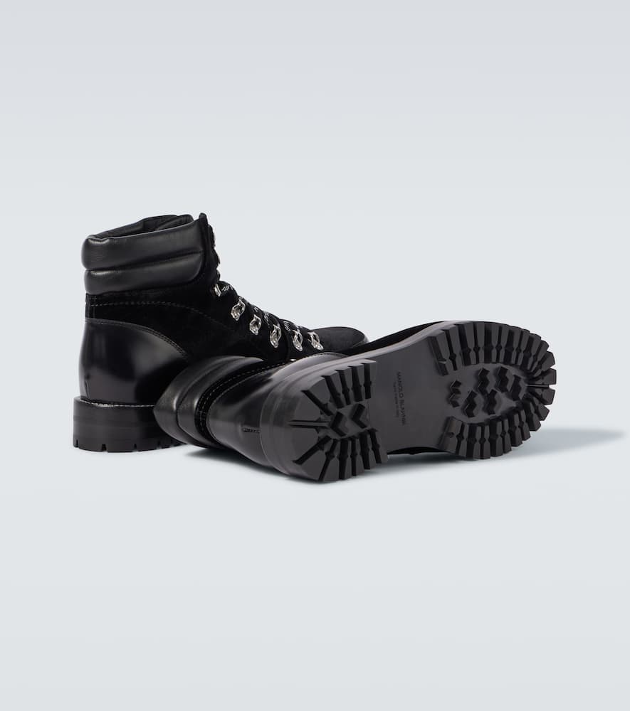 Manolo Blahnik Janka leather-trimmed velvet lace-up boots