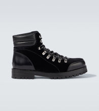 Manolo Blahnik Janka leather-trimmed velvet lace-up boots