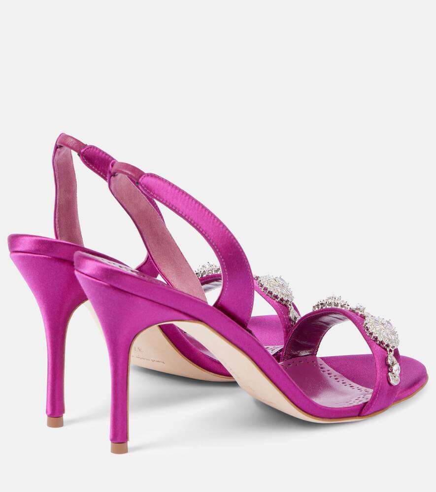 Manolo Blahnik Lamisan embellished satin slingback sandals