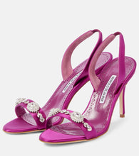 Manolo Blahnik Lamisan embellished satin slingback sandals