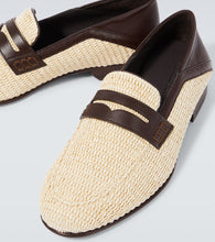 Manolo Blahnik Padstow leather-trimmed raffia penny loafers