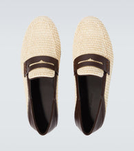 Manolo Blahnik Padstow leather-trimmed raffia penny loafers