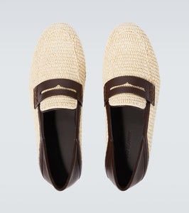 Manolo Blahnik Padstow leather-trimmed raffia penny loafers
