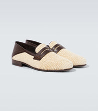 Manolo Blahnik Padstow leather-trimmed raffia penny loafers