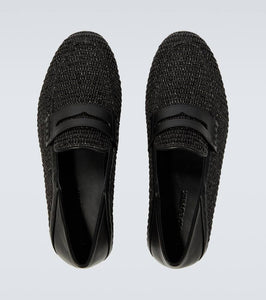 Manolo Blahnik Padstow raffia and leather loafers