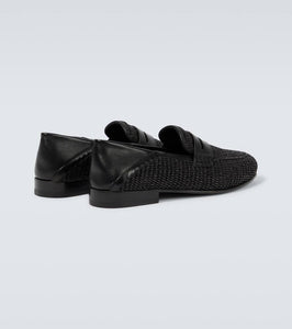Manolo Blahnik Padstow raffia and leather loafers