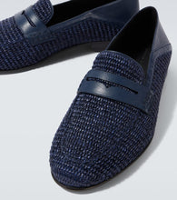Manolo Blahnik Padstow raffia and leather penny loafers