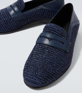 Manolo Blahnik Padstow raffia and leather penny loafers