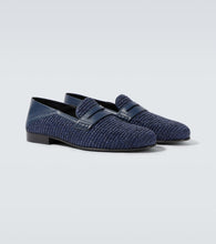 Manolo Blahnik Padstow raffia and leather penny loafers