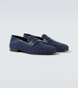 Manolo Blahnik Padstow raffia and leather penny loafers