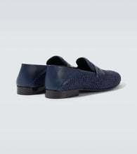 Manolo Blahnik Padstow raffia and leather penny loafers