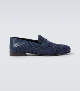 Manolo Blahnik Padstow raffia and leather penny loafers