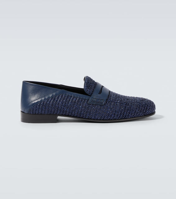 Manolo Blahnik Padstow raffia and leather penny loafers