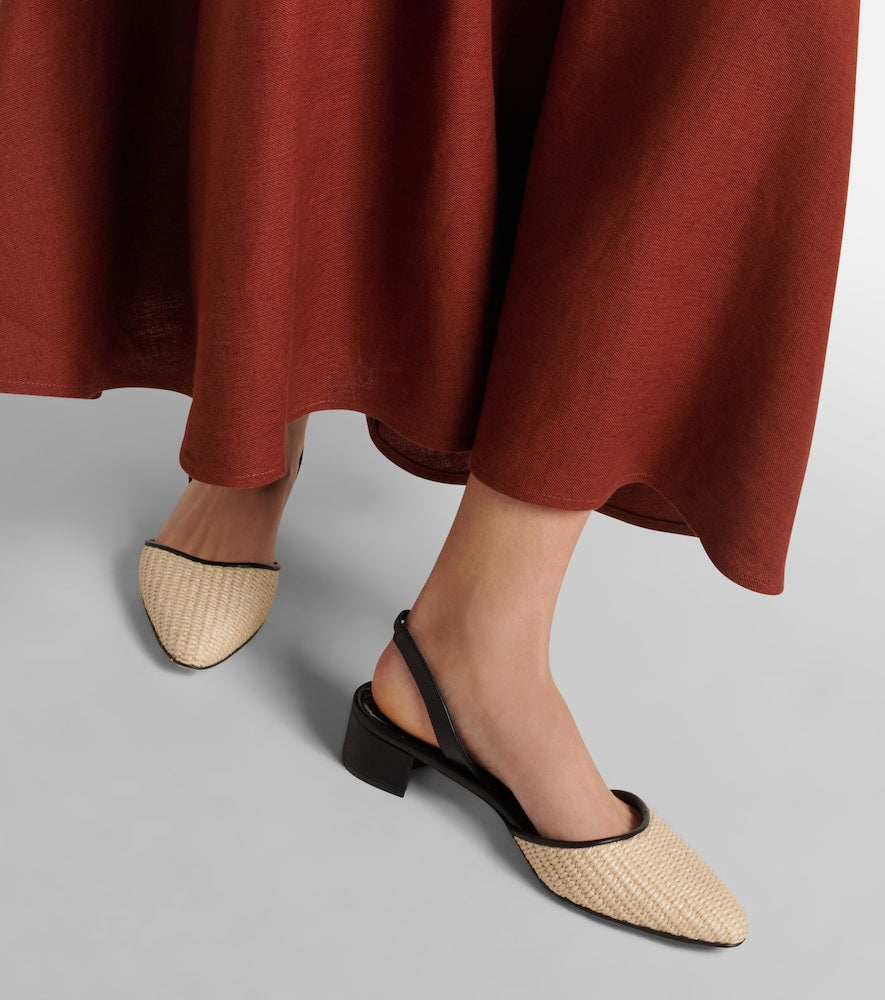 Manolo Blahnik Raffro leather-trimmed raffia slingback pumps
