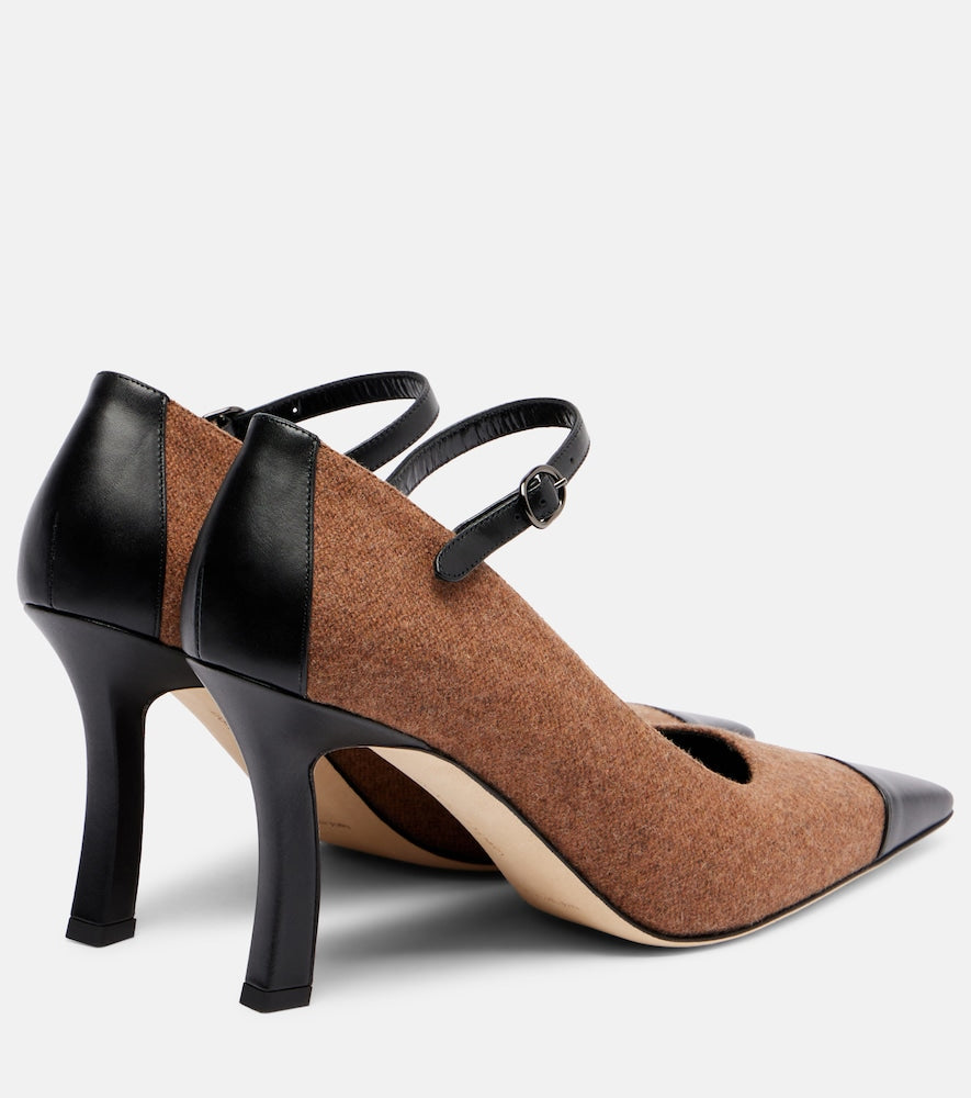 Manolo Blahnik Semele 90 leather-trimmed tweed pumps